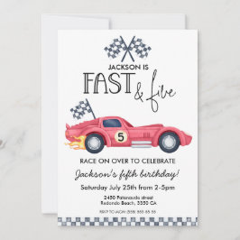 レッドレースカーフレームFast&Five5歳の誕生日パーティー 招待状