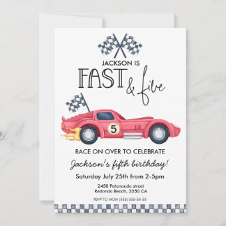 レッドレースカーフレームFast&Five5歳の誕生日パーティー 招待状