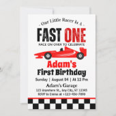 レッドレースカーボーイ1歳の誕生日パーティー 招待状 (正面)