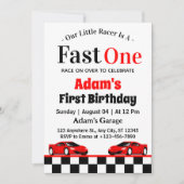 レッドレースカーボーイ1歳の誕生日パーティー 招待状 (正面)