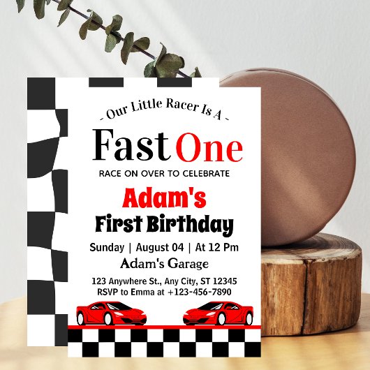 レッドレースカーボーイ1歳の誕生日パーティー 招待状
