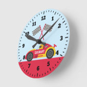 レッドレースカーレーサーボーイズベッドウォールデコール ラウンド壁時計 (傾斜)