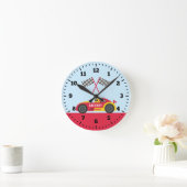 レッドレースカーレーサーボーイズベッドウォールデコール ラウンド壁時計 (ホーム)