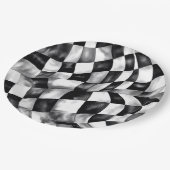 レッドレースカー市松模様にフの誕生日パーティー ペーパープレート (アングル)