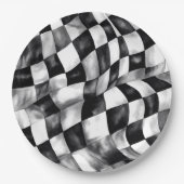 レッドレースカー市松模様にフの誕生日パーティー ペーパープレート (正面)