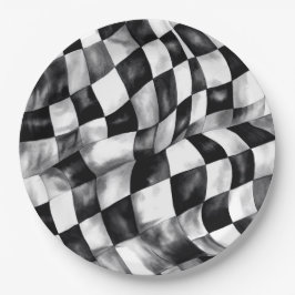 レッドレースカー市松模様にフの誕生日パーティー ペーパープレート