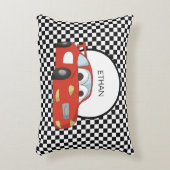 レッドレースカー市松模様に白黒フラッグチャイルド アクセントクッション (正面(垂直))