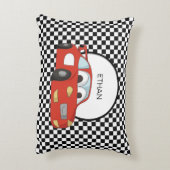 レッドレースカー市松模様に白黒フラッグチャイルド アクセントクッション (裏面(縦))