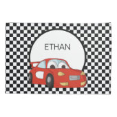 レッドレースカー市松模様に白黒フラッグチャイルド 枕カバー (裏面)