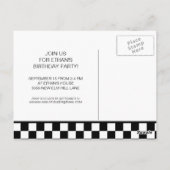 レッドレースカー市松模様に白黒第2誕生日 ポストカード (裏面)