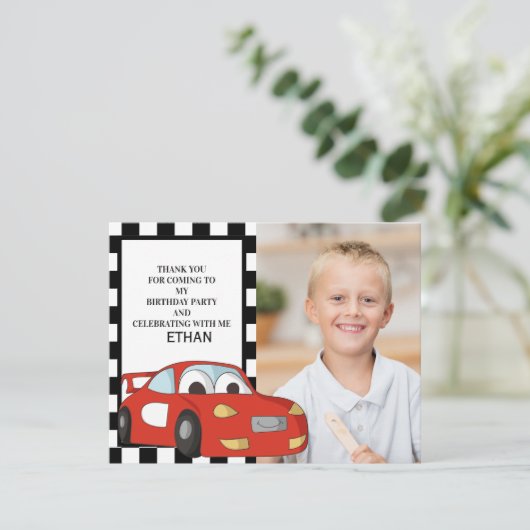 レッドレースカー市松模様に白黒誕生日感謝してい シーズンカード (スタンド正面)