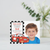 レッドレースカー市松模様に白黒3回目 ポストカード (スタンド正面)