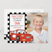 レッドレースカー市松模様に白黒5誕生日 ポストカード (正面/裏面)