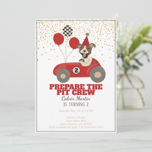 レッドレースカー犬ボーイズ第2バースデーパーティー 招待状 (スタンド正面)