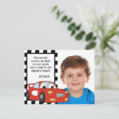 レッドレースカー白黒フォト誕生日ありがとう シーズンカード (スタンド正面)