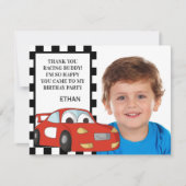 レッドレースカー白黒フォト誕生日ありがとう シーズンカード (正面)