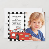 レッドレースカー白黒フォト誕生日ありがとう シーズンカード (正面)