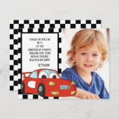 レッドレースカー白黒フォト誕生日ありがとう シーズンカード (正面/裏面)