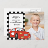 レッドレースカー白黒誕生日写真ありがとう ポストカード (正面/裏面)