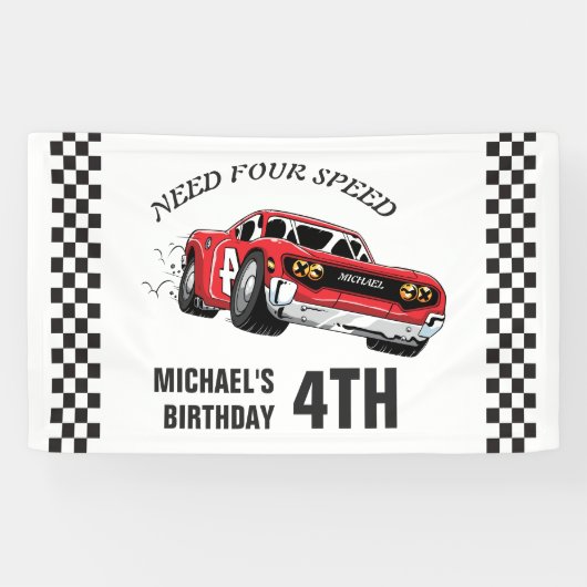 レッドレースカー誕生日パーティバナー 横断幕 (横)