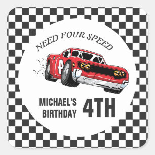 レッドレースカー誕生日パーティーの招待状 スクエアシール