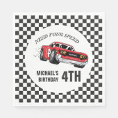 レッドレースカー誕生日パーティーの招待状 スタンダードランチョンナプキン (正面)