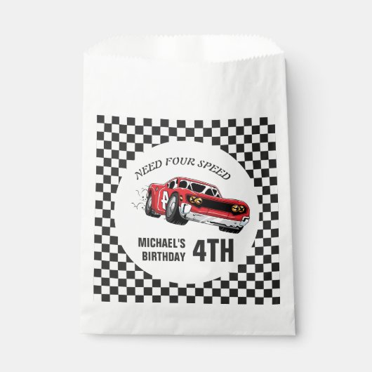 レッドレースカー誕生日パーティーの招待状 フェイバーバッグ (正面)