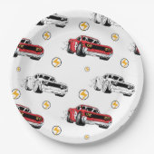 レッドレースカー誕生日パーティーの招待状 ペーパープレート (正面)