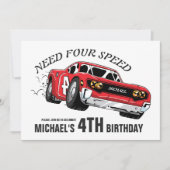 レッドレースカー誕生日パーティーの招待状 招待状 (正面)