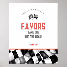 レッドレースカー誕生日パーティー好意サイン ポスター