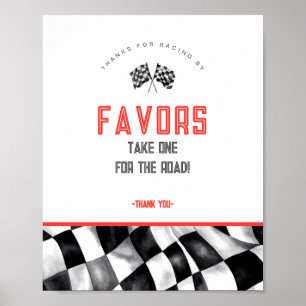 レッドレースカー誕生日パーティー好意サイン ポスター