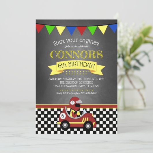 レッドレースカー誕生日パーティー 招待状 (スタンド正面)