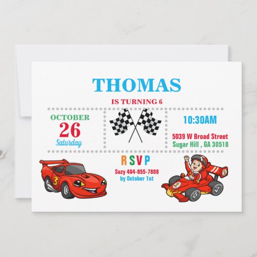 レッドレースカー誕生日招待状 招待状 (正面)