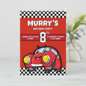 レッドレースカー誕生日8thバースデーパーティー 招待状 (スタンド正面)