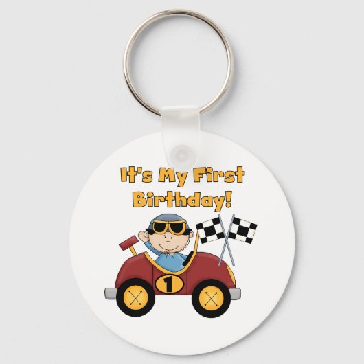 レッドレースカー誕生日Tシャツとギフト キーホルダー (正面)