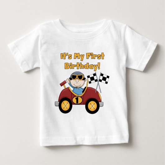 レッドレースカー誕生日Tシャツとギフト ベビーTシャツ (正面)