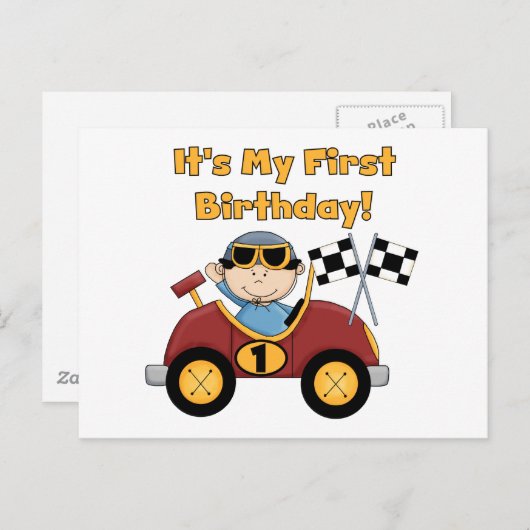 レッドレースカー誕生日Tシャツとギフト ポストカード (正面/裏面)