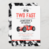 レッドレースカー2速2番目の誕生日パーティー招待状 (正面/裏面)