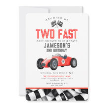 レッドレースカー2速2番目の誕生日パーティー招待状