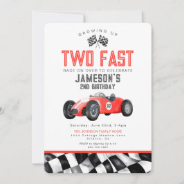 レッドレースカー2速2番目の誕生日パーティー招待状