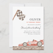 レッドレースカー3rd誕生日、任意の年齢の少年レース 招待状 (正面)