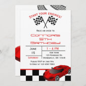 レッドレースカー |カスタム子供の誕生日 招待状 (正面/裏面)