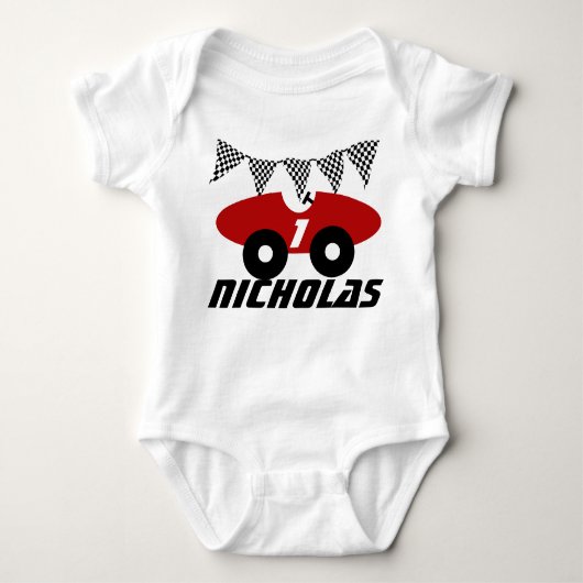レッドレースカー ベビーボディスーツ (正面)