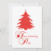 レッドレースクリスマスツリートリミングパーティの招待状 招待状 (正面)
