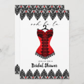レッドレースコルセットランジェリーブライダルシャワー 招待状 (正面/裏面)