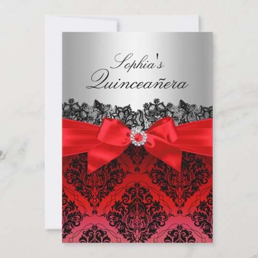 レッドレースダマスク&ボウキンセアニェラ招待状 招待状 (正面)