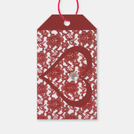 レッドレースパターンバレンタイン ギフトタグ