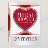 レッドレースラブハートブライダルシャワーパーティー招待状 招待状 (正面/裏面)