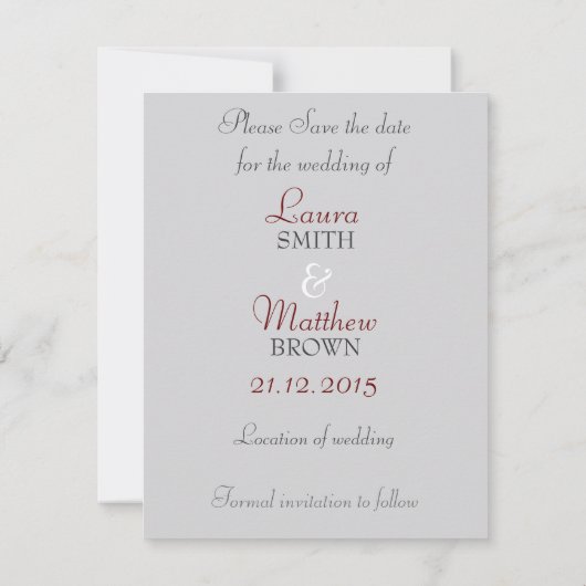 レッドレース日付の結婚発表を保存 招待状 (裏面)