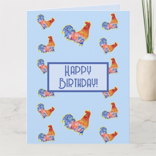 レッドロおもしろいスターコックレルブルー誕生日カード カード (正面)